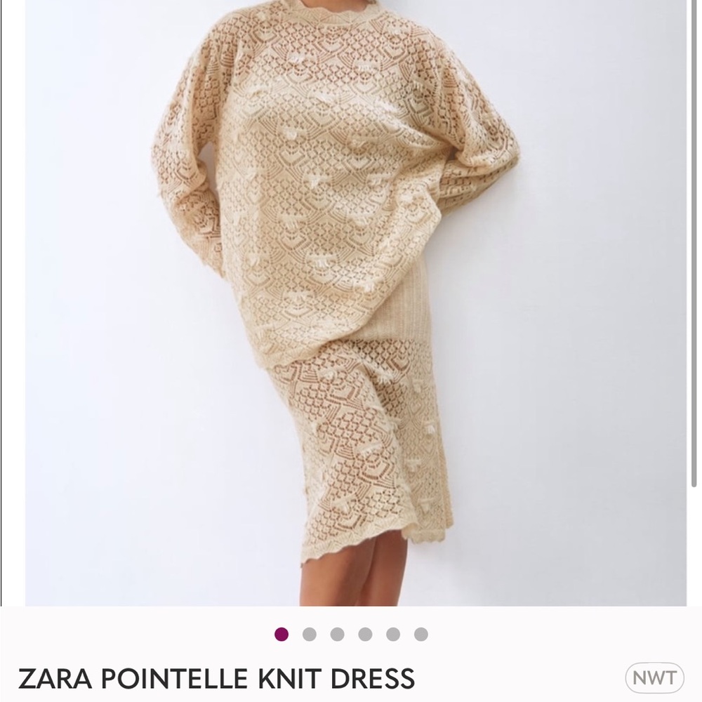 Zara Beige Pointelle Knit Dress